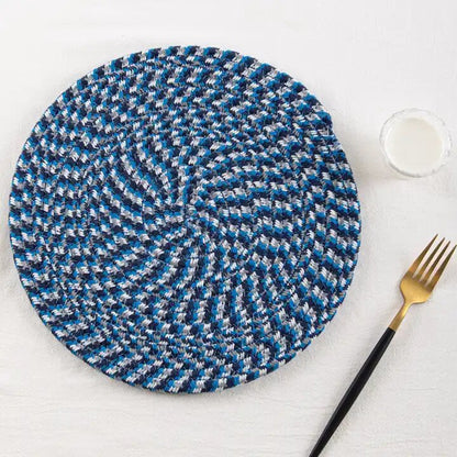 Blue Cotton Placemat Round Thick Heat Resistant