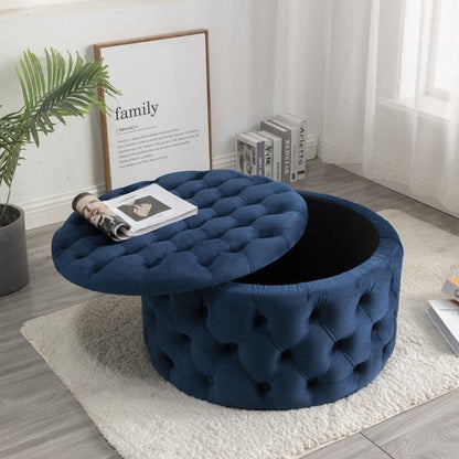 Everette Velvet Storage Ottoman - Blue