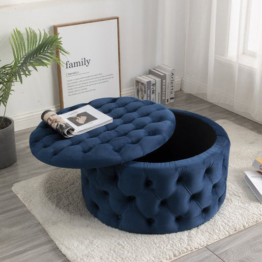 Everette Velvet Storage Ottoman - Blue