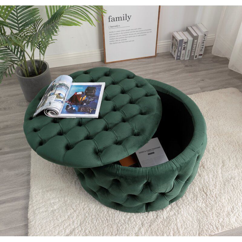 Everette Velvet Storage Ottoman - Green
