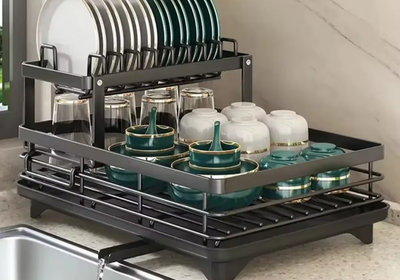 Dish Drying Rack Kitchen Adjustable Stainless Steel 2 Tier Plates Organizer Dish Bowl Drainer Storage Rack Kitchen Utensils