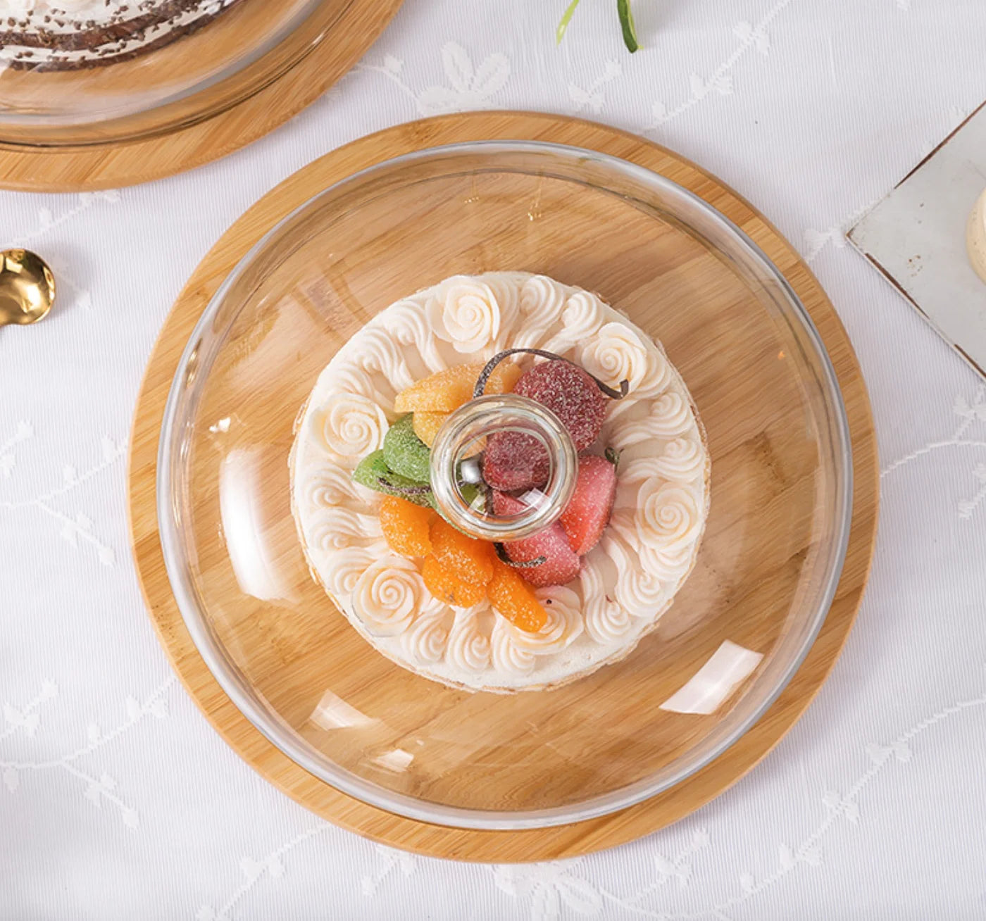 Premium Cake Trays With Glass Cover Wooden Cake Tray