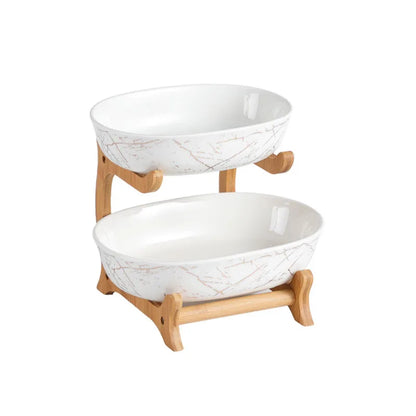 Ceramic Serving Plates With Wooden Rack Elegant Serveware Premium Fruit Tray