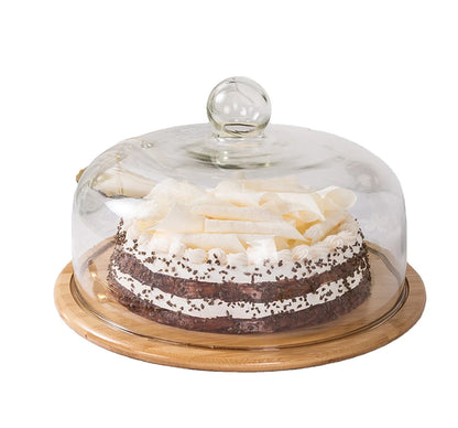 Premium Cake Trays With Glass Cover Wooden Cake Tray