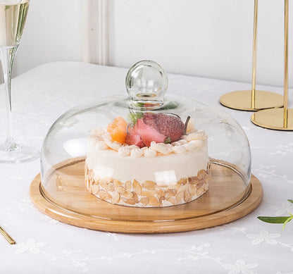 Premium Cake Trays With Glass Cover Wooden Cake Tray