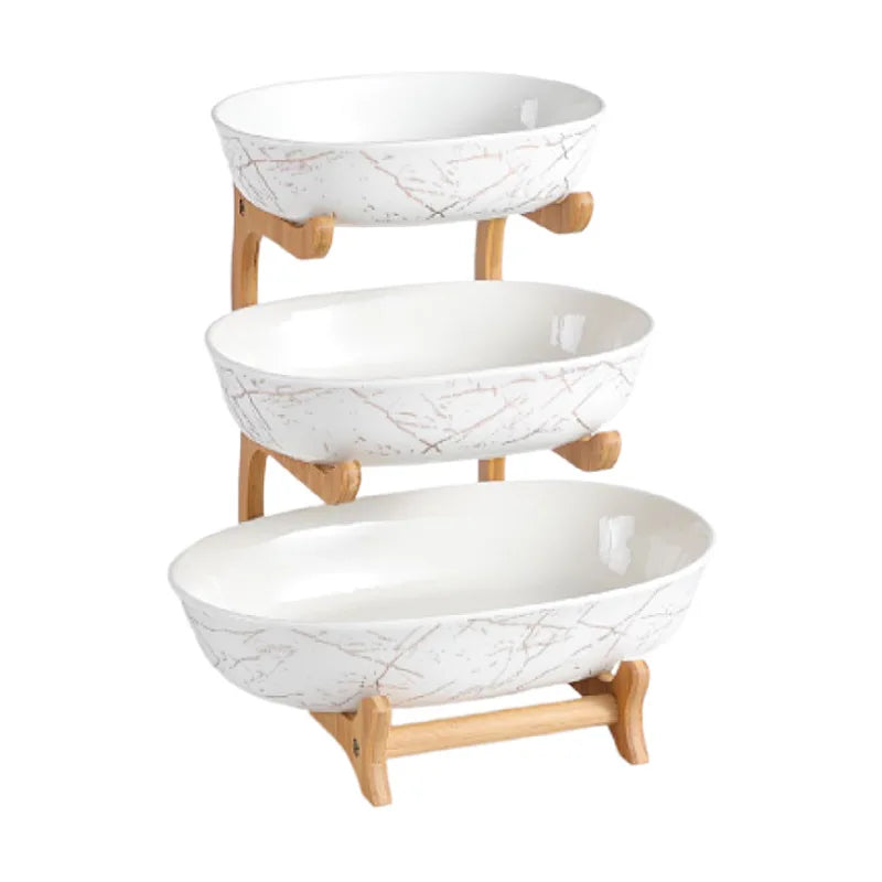 Ceramic Serving Plates With Wooden Rack Elegant Serveware Premium Fruit Tray