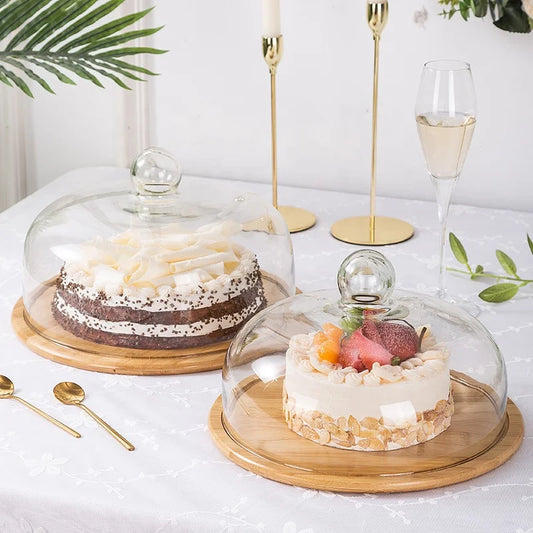 Premium Cake Trays With Glass Cover Wooden Cake Tray
