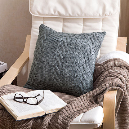 Thick wool knitted pillowcase Blue