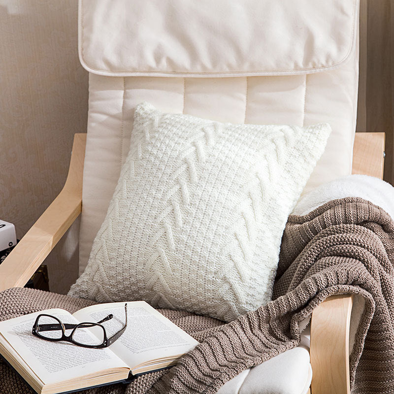 Thick wool knitted pillowcase White