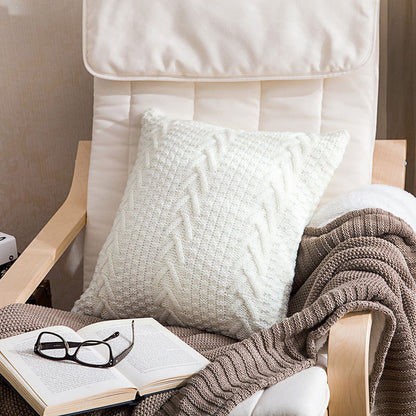 Thick wool knitted pillowcase White