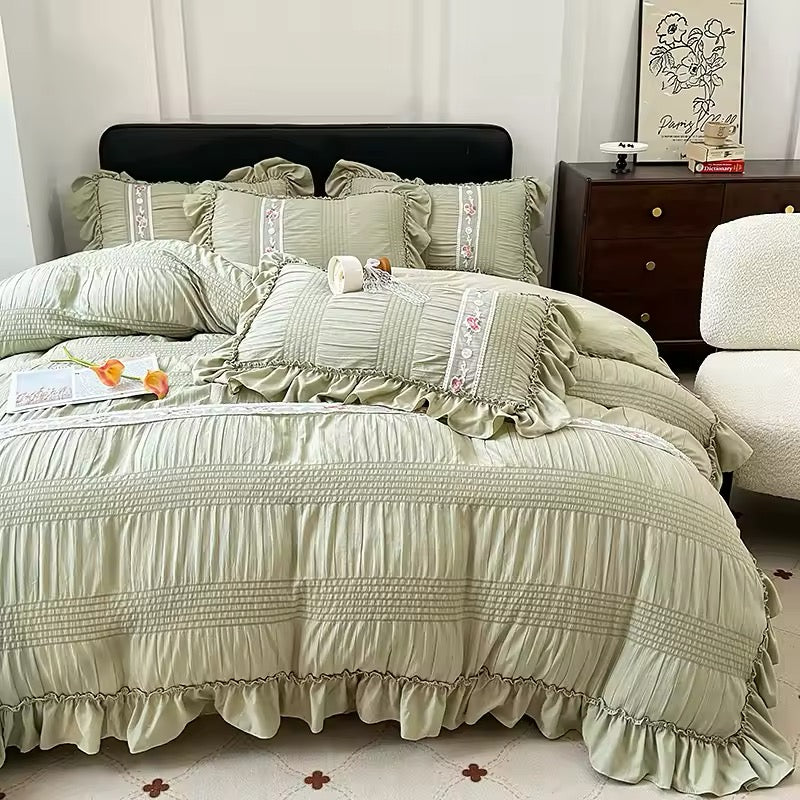 Washed Cotton Bedding Set - Olive Green