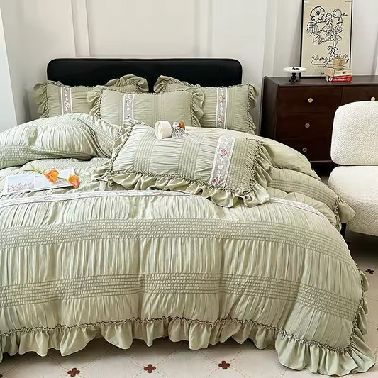 Washed Cotton Bedding Set - Olive Green