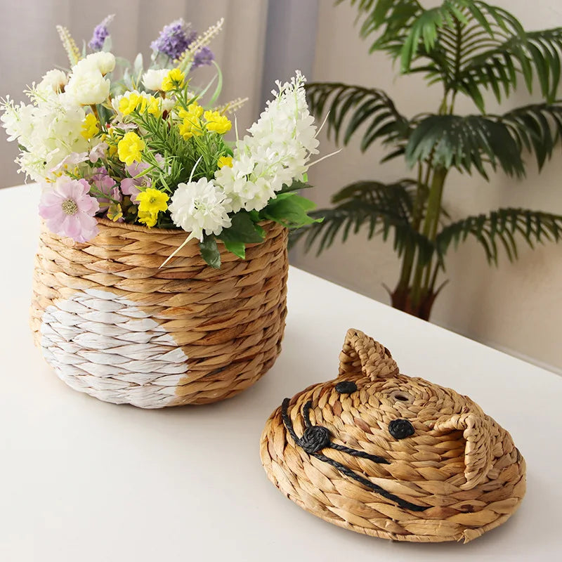 Cat Shaped Wicker Basket