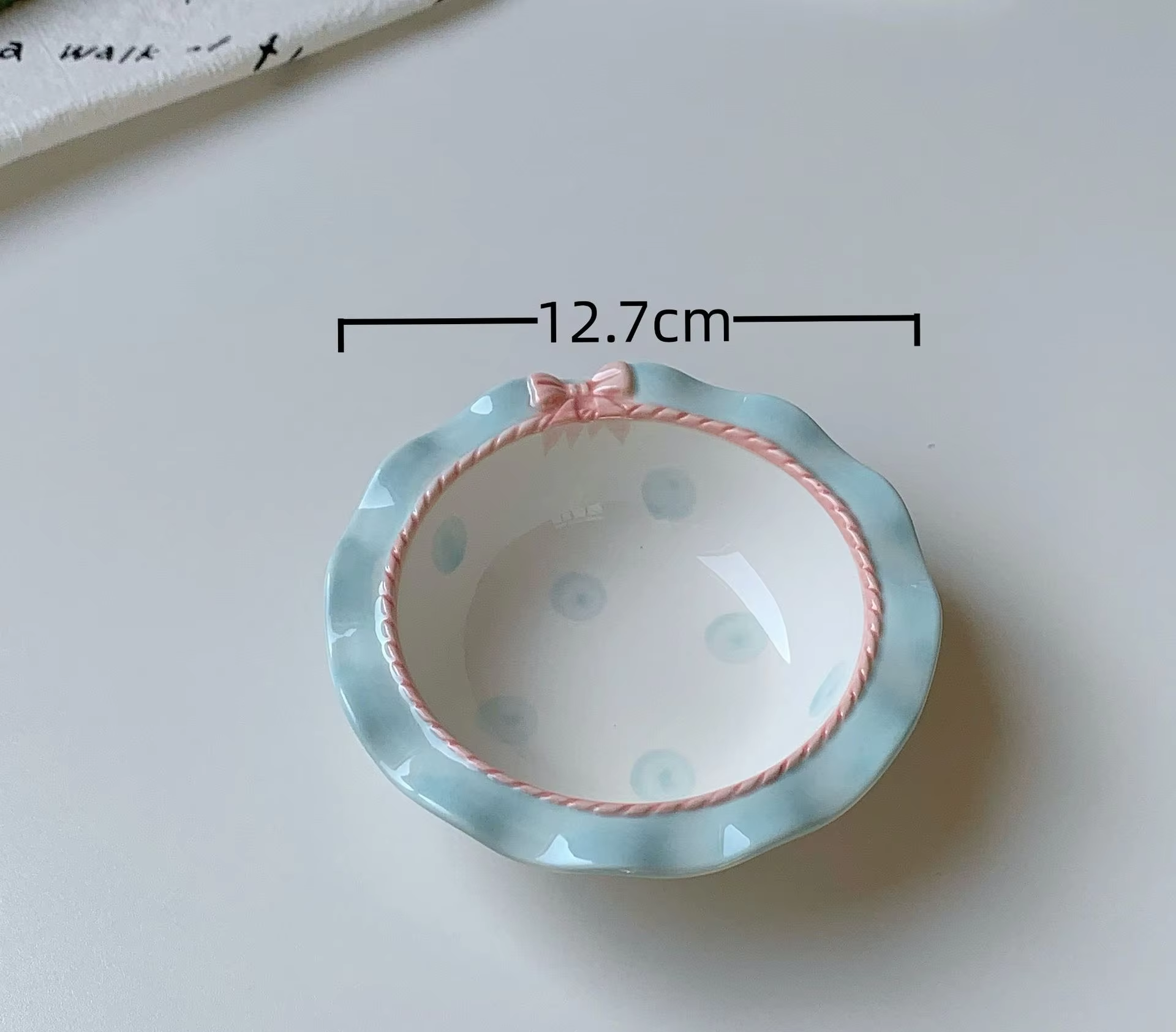 Korean Style Girl Heart Pink Ceramic Tableware Set Polka Dot Bow Cute Small Bowl Rice Bowl Deep Plates Cute Plates