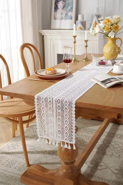 Table Runner Nordic Crocheted Lace Cotton Bohemian Style Table Runners With Tassels Dining Wedding Home Table Decoration