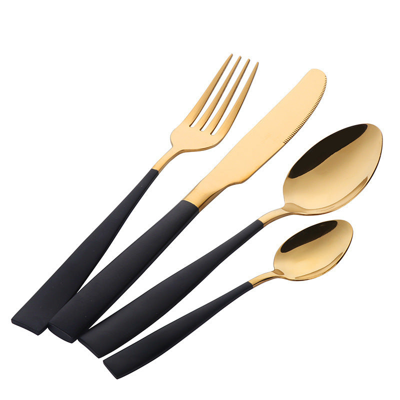Four-piece Stainless Steel Cutlery Black Gold Flatware