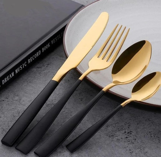 Four-piece Stainless Steel Cutlery Black Gold Flatware