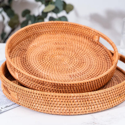 Wicker Basket Vanity Tray Organizer Decorative Tray Rattan Trays Round Tray Serving Tray