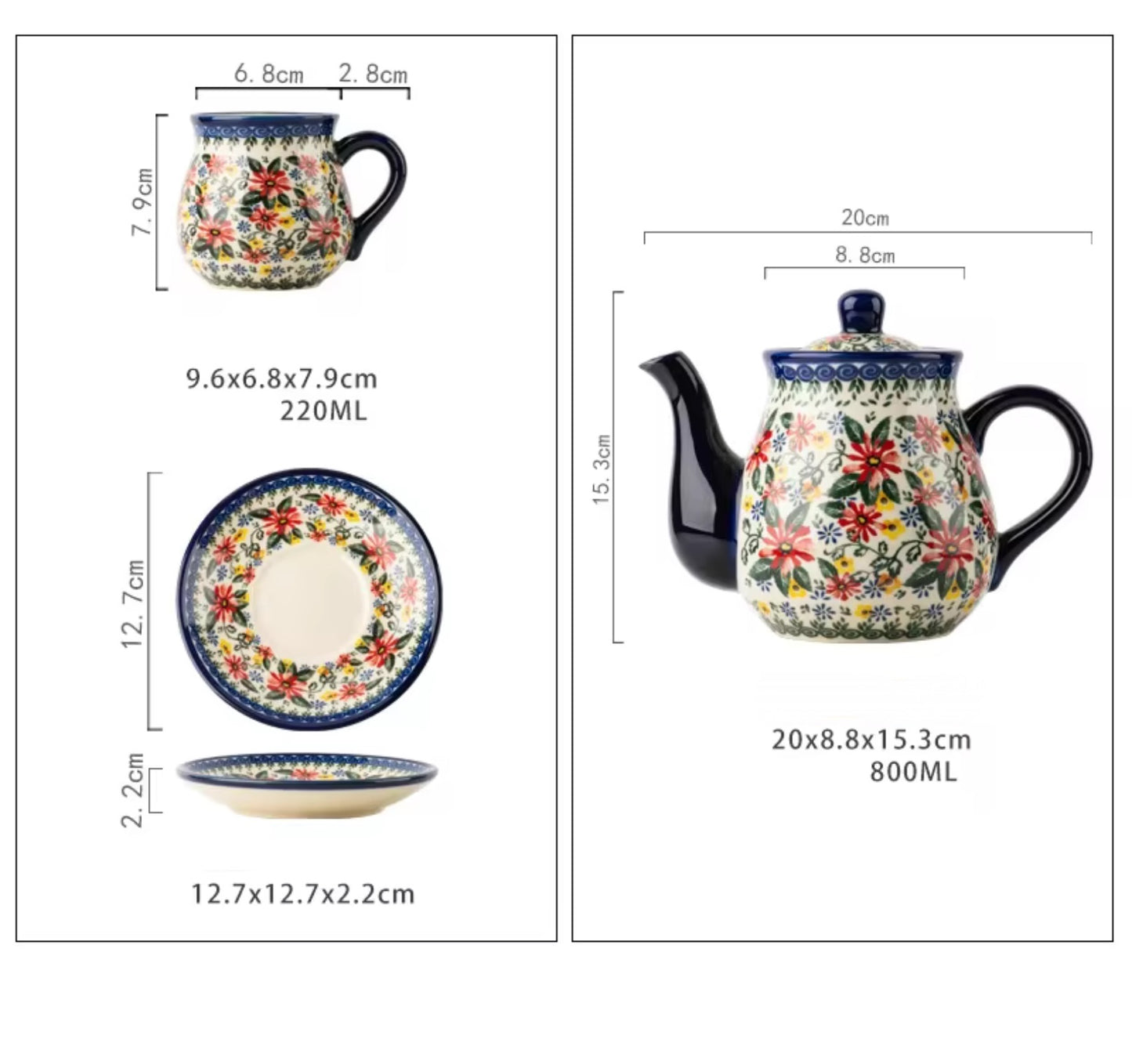 Bohemian Coffee and Tea Set Floral Tea Set with Teapot