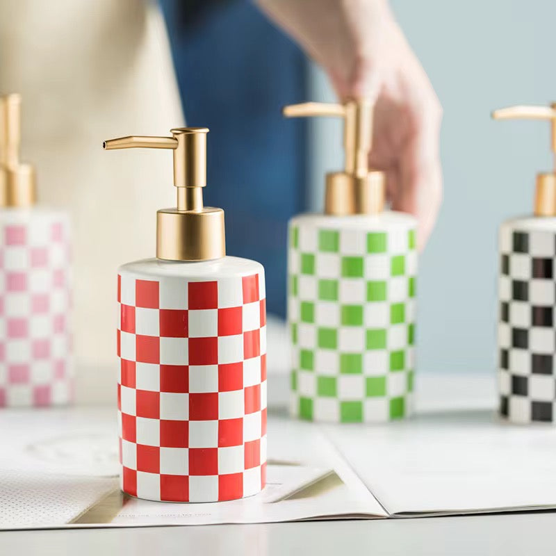 Plaid Soap Dispenser Ceramic Liquid Soap Dispenser
