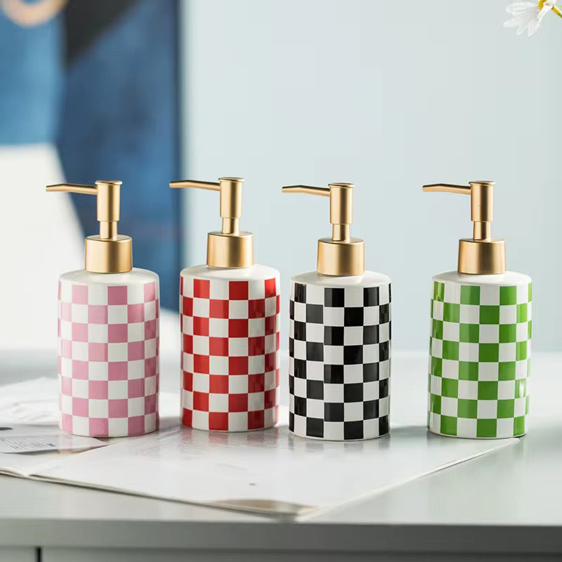 Plaid Soap Dispenser Ceramic Liquid Soap Dispenser
