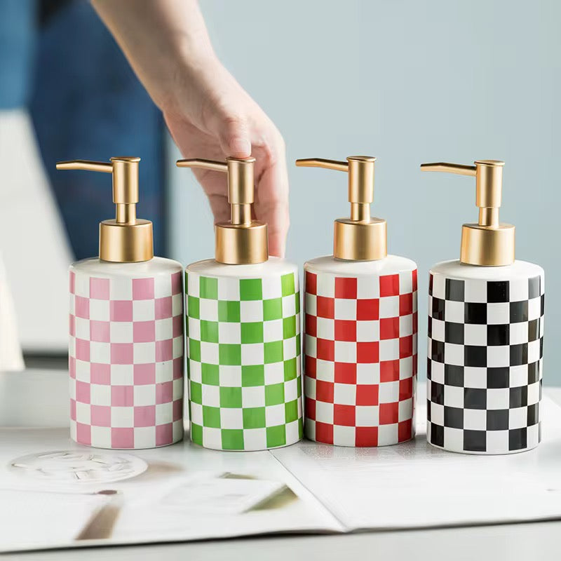 Plaid Soap Dispenser Ceramic Liquid Soap Dispenser