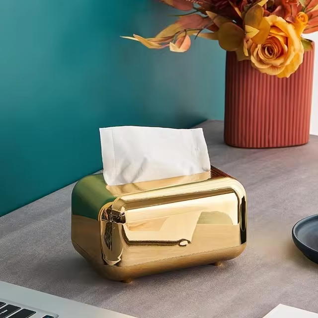 Luxury Golden Tissue Boxes Storage Napkin Holder Paper Case Organizer Ornament Craft Desktop Tissue Holder Kitchen Tissue Box
