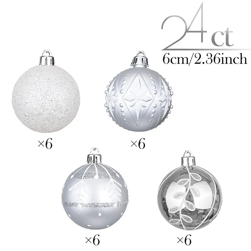 Christmas Silver & White Baubles Set of 24
