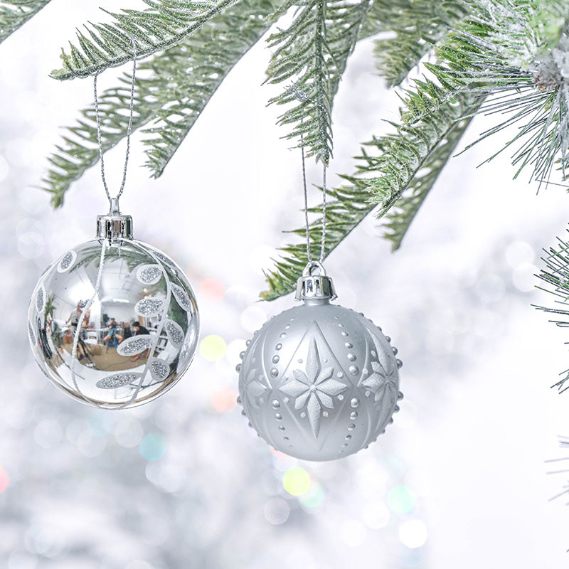 Christmas Silver & White Baubles Set of 24