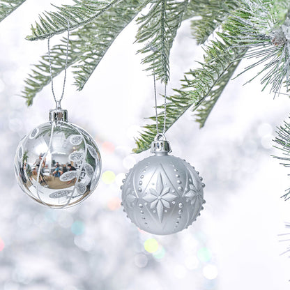 Christmas Silver & White Baubles Set of 24