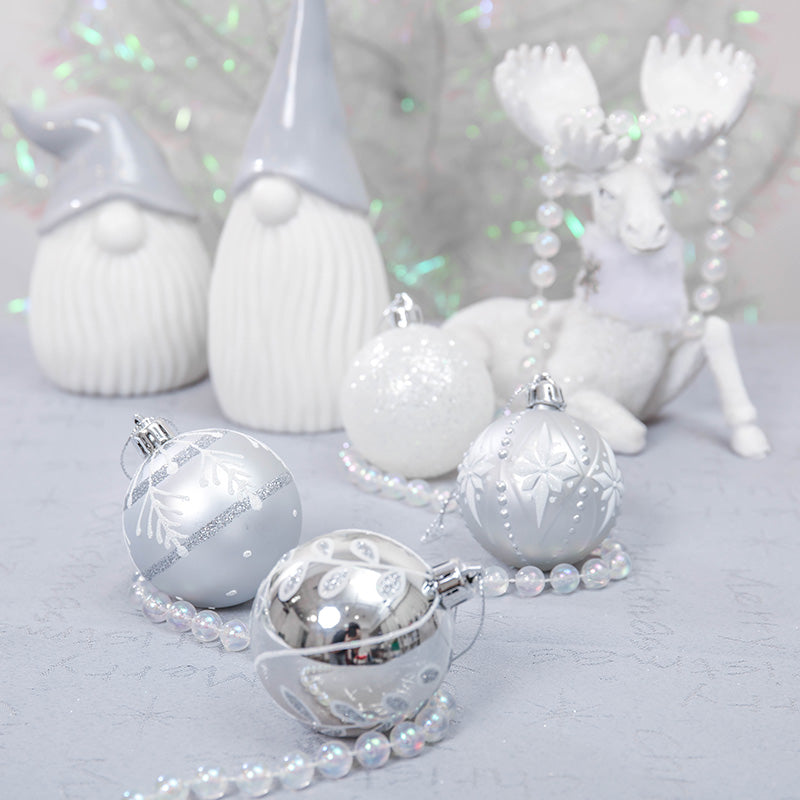 Christmas Silver & White Baubles Set of 24