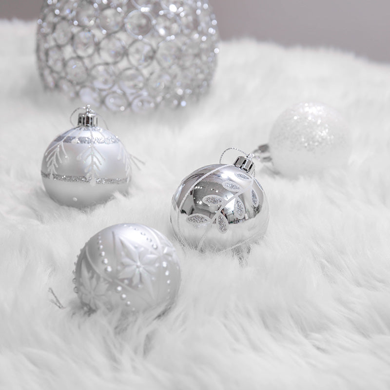 Christmas Silver & White Baubles Set of 24