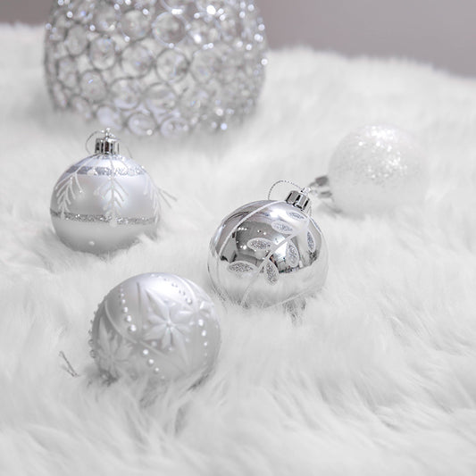 Christmas Silver & White Baubles Set of 24