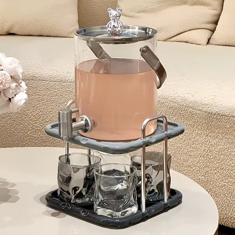Glass Beverage Dispenser Set with Stand