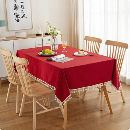 Cotton Fabric Tablecloth Tassels Stitching Washable Table Cloth for Wedding Party Dining Banquet Decoration Luxurious Table Cover