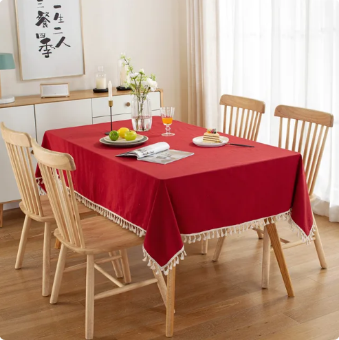 Cotton Fabric Tablecloth Tassels Stitching Washable Table Cloth for Wedding Party Dining Banquet Decoration Luxurious Table Cover