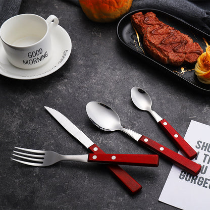 Cutlery Set with Wooden Red Handle Flatware Set