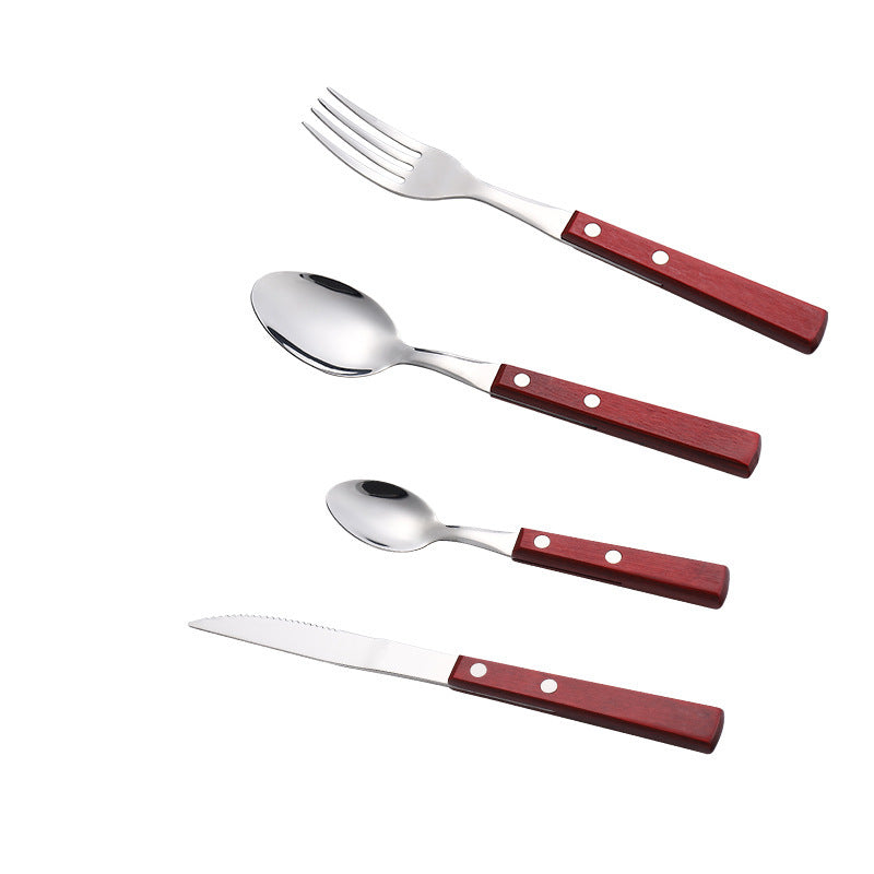 Cutlery Set with Wooden Red Handle Flatware Set