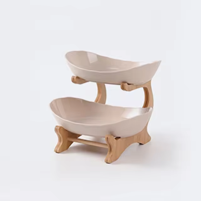 Three Layer Table Plates Dinnerware Wooden Kitchen Fruit Bowl with Floors Partitioned Dish Snack Candy Cake Stand Salad Bowl