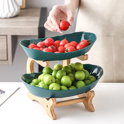 Three Layer Table Plates Dinnerware Wooden Kitchen Fruit Bowl with Floors Partitioned Dish Snack Candy Cake Stand Salad Bowl