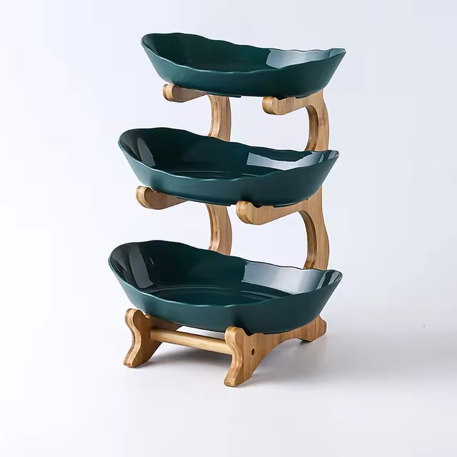 Three Layer Table Plates Dinnerware Wooden Kitchen Fruit Bowl with Floors Partitioned Dish Snack Candy Cake Stand Salad Bowl