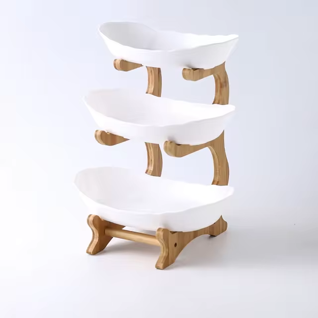 Three Layer Table Plates Dinnerware Wooden Kitchen Fruit Bowl with Floors Partitioned Dish Snack Candy Cake Stand Salad Bowl