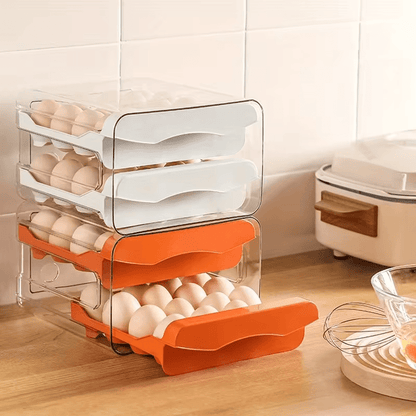 Kitchen Egg Storage Box Refrigerator Fresh Plastic 2-Layer Drawer Type Large Capacity Storage Home Kitchen Organizer Rack