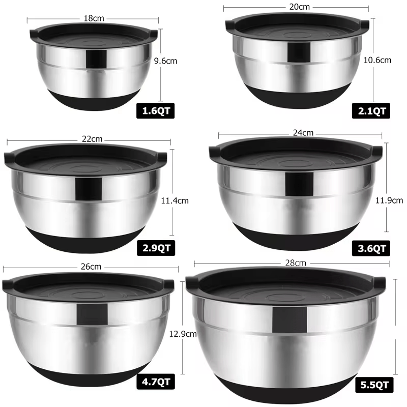 Mixing Bowls with Lids and Non Slip Bases Stainless Steel Mixing Bowls Set for Baking Nesting Storage Bowls