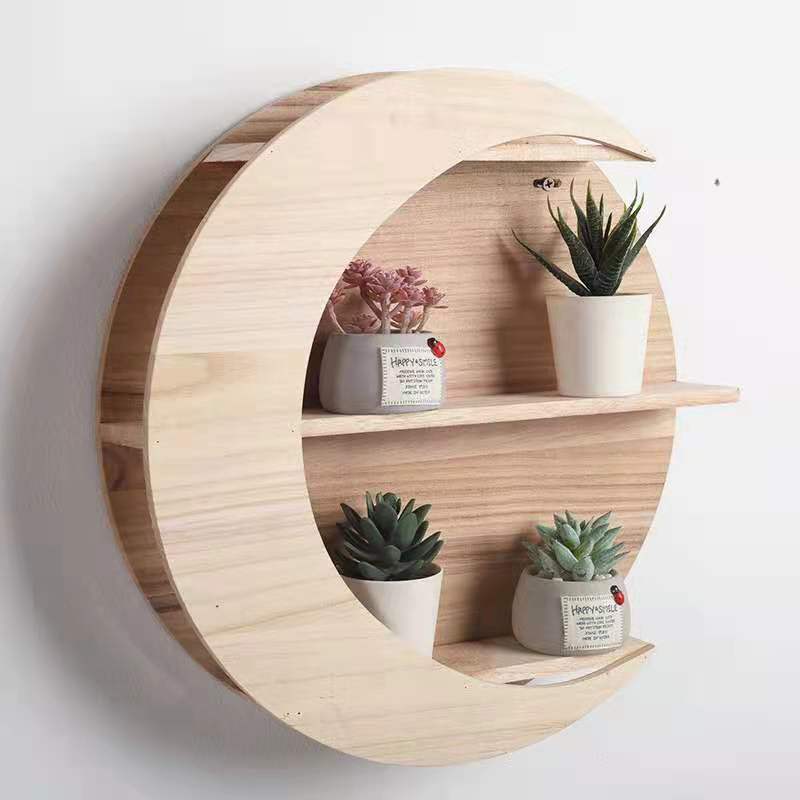 Wooden Wall Mounted Shelf Moon Shaped Shelf