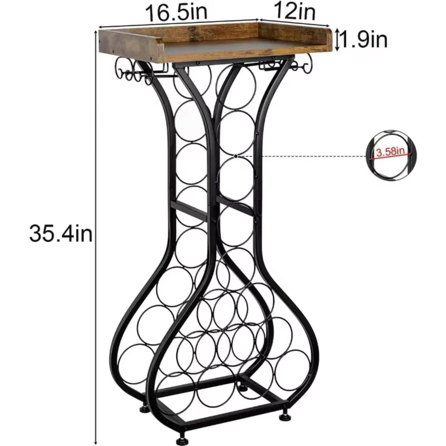 Wine Rack Freestanding Floor, Mini Bar Table Wine Holder Stand Liquor Cabinet with Glass Holder Wood Tabletop 14 Bottles Floor