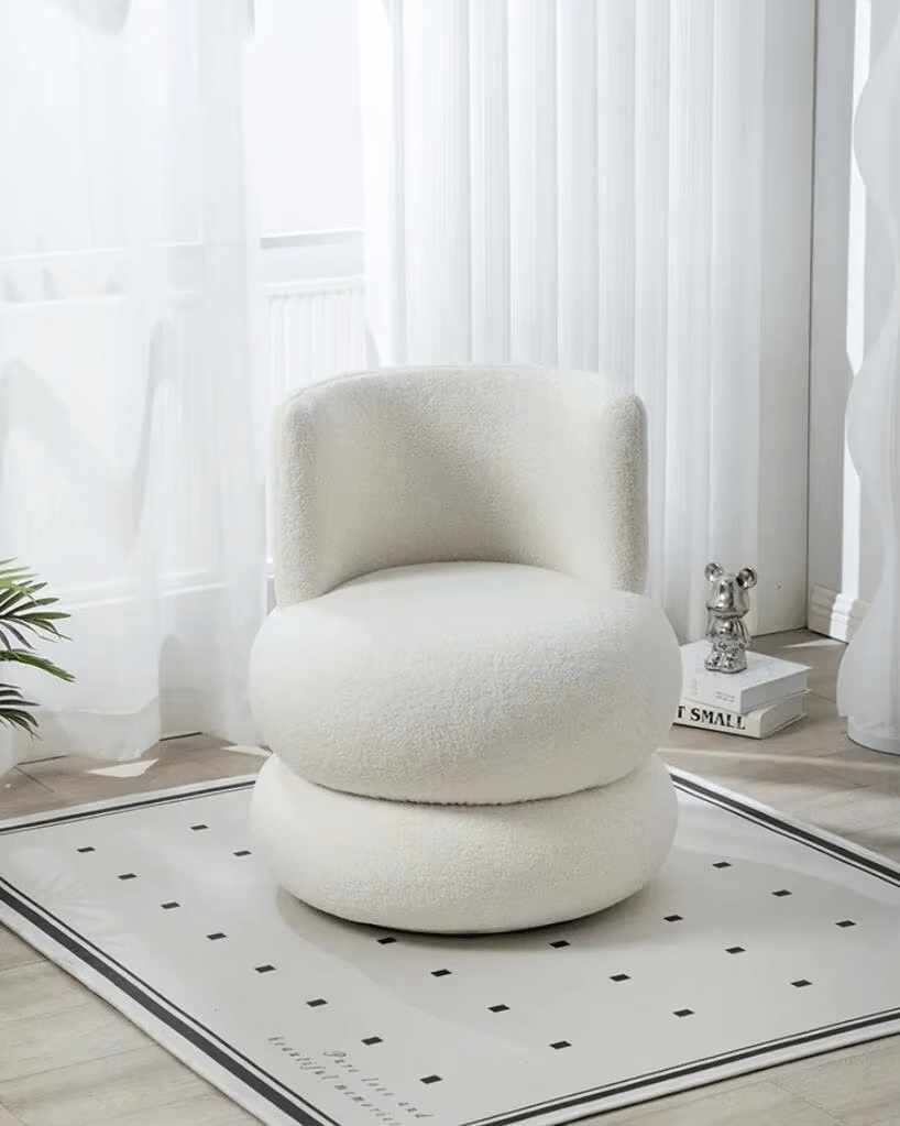 Nordic Modern Boucle Fabric Sofa Chair French Cream Single Casual Dressing Chair Italian Medieval Shoe Changing Stool