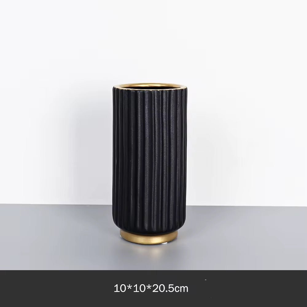 Black Matte Vase with Gold Accent