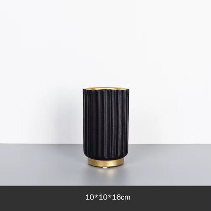 Small Matte Black Vase with Gold Accent