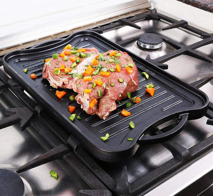 Cast Iron Plate BBQ Double-sided Grill Pan Non-stick Grill Plate Frying Cookware Roasting Pan Cast Iron Griddle